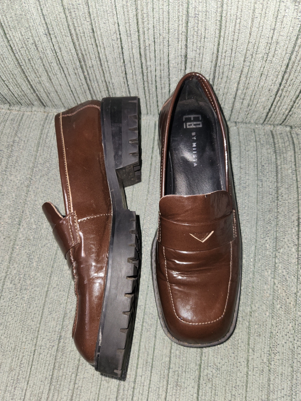 Miista Brown Leather Penny Loafers with Black Lug Soles